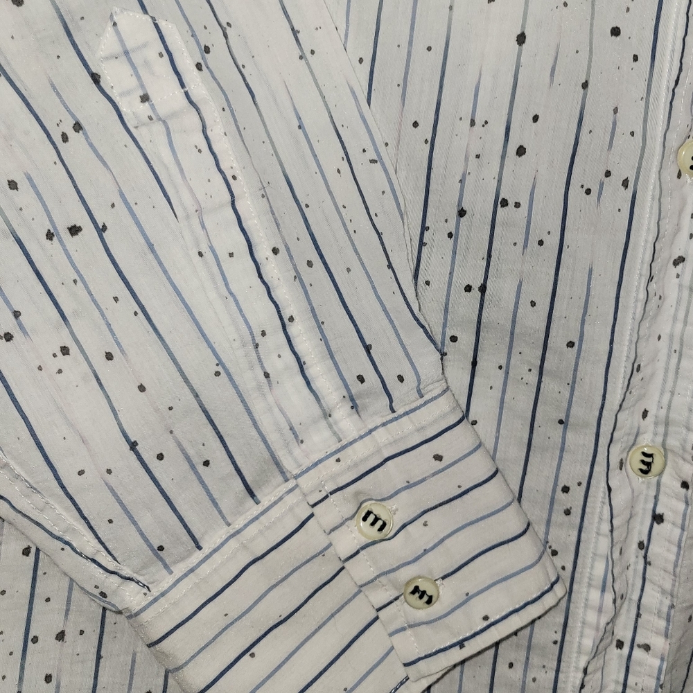 DKNY Women's XL White Button Down Blouse Vertical Stripe 80s Splatter
